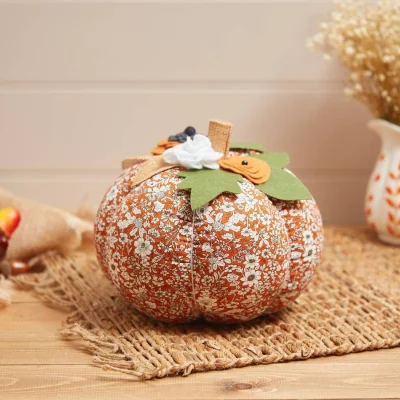 The Range Floral Fabric Orange Pumpkin Doorstop - Orange