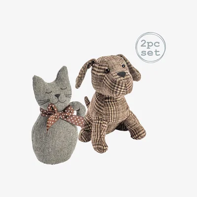 The Range Cat  Dog Door Stops Set Milo  Jasper - Brown