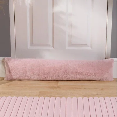 The Range Faux Fur Textured Door Draught Excluder Draft Insulator - Blush Pink