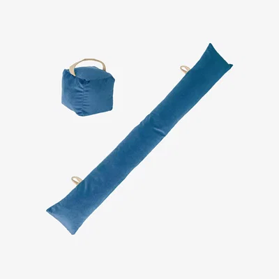 The Range Velvet Cube Door Stop  Draught Excluder 2pc Set - Blue