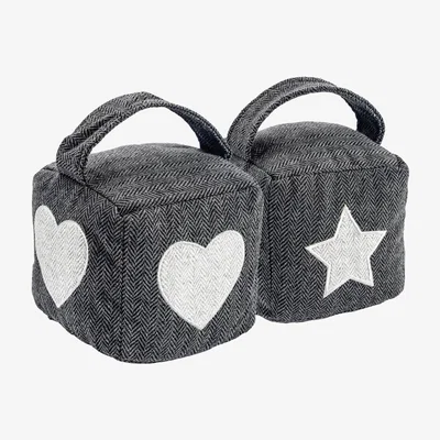 The Range 16 x 16cm Mismatched Herringbone Door Stop Set Pack of 2 - Grey