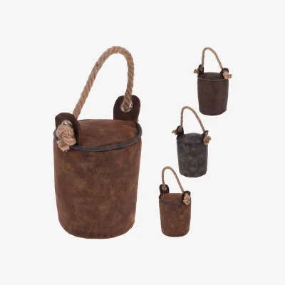 The Range Heavy Weighted Faux Leather Door Stop Cube with Handle Non Slip - Brown