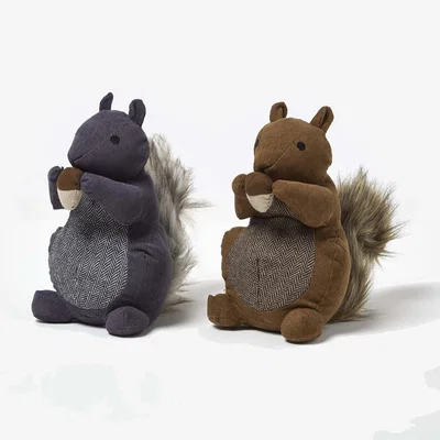 The Range Luxury Fabric Squirrel Doorstop Set of 2 - Brown, Grey