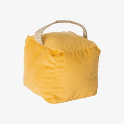 The Range Velvet Cube Door Stop - 14cm x 14cm x 14cm - Yellow