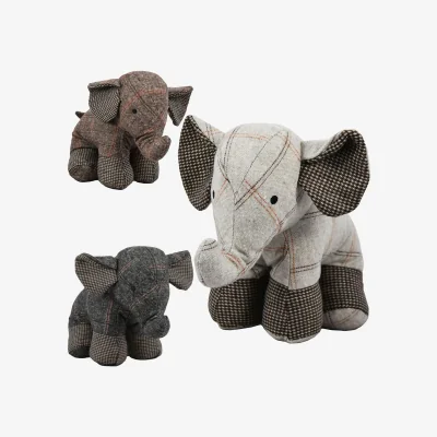 The Range Large Tartan Elephant Cuddly Toy Door Stop - Grey