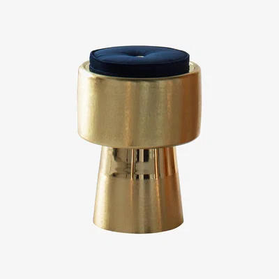 Amara Zanetto - Tappo Pouf - Shiny Brass & Blue Velvet Cushion