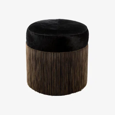 Amara Luxe - Cowhide Chain Pouf - Black/Copper