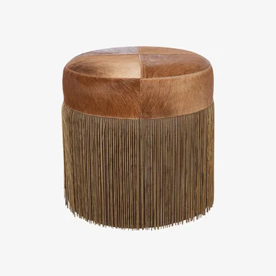 Amara Luxe - Cowhide Chain Pouf - Tan