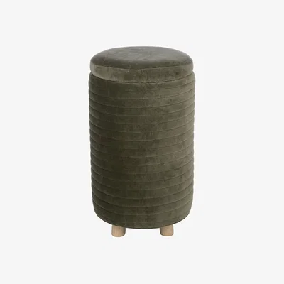 Amara Retreat - Velour Quilted Storage Pouf - Khaki