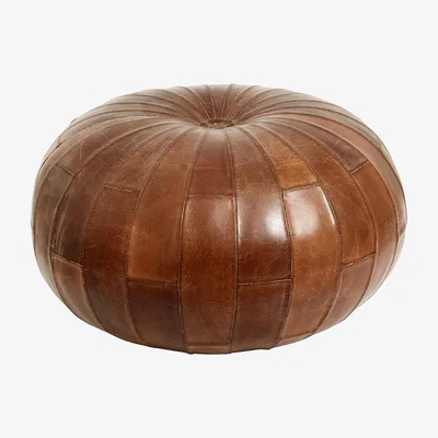 Amara Nordal - Round Leather Pouf - Antique Brown