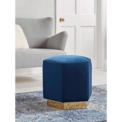 Cox and Cox Hexagonal Navy & Brass Pouffe