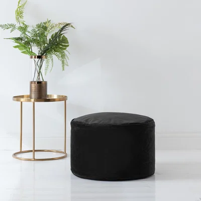 Dunelm Eliza Velvet Black Pouffe Black