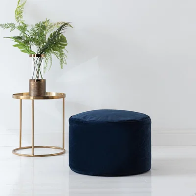 Dunelm Eliza Velvet Navy Pouffe  Luxe Luxe Navy