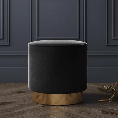 Furniture123 Xena Velvet Pouffe in Anthracite Grey - Small Round Upholstered Stool