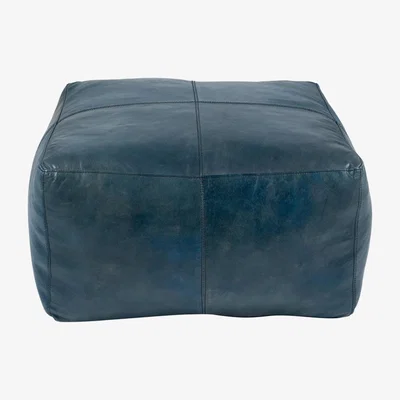 Furniture123 Prussian Blue Leather Square Pouffe