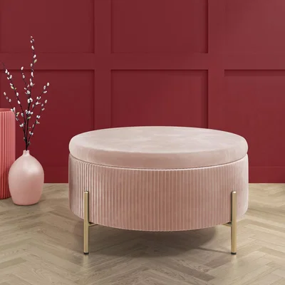 Furniture123 Round Storage Pouffe in Pink Velvet - Robyn