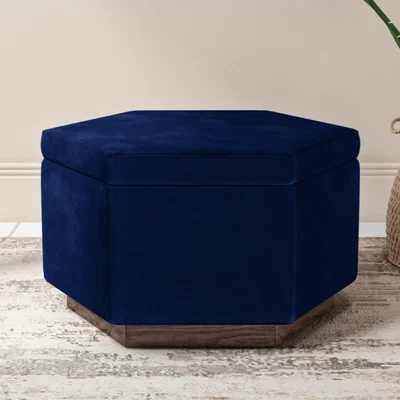 Furniture123 Pouffe Stool with Storage Upholstered in Navy Velvet - Bella