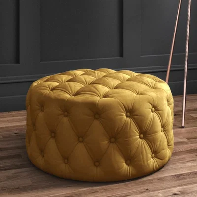 Furniture123 Xena Large Quilted Button Pouffe in Dark Mustard Velvet