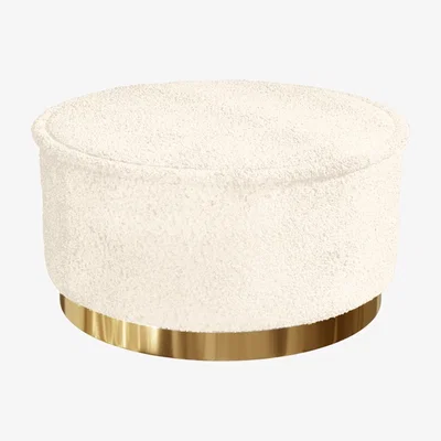 Furniture123 Leo Large Round Faux Sheepskin Pouffe in Natural Cream