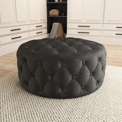 Furniture123 Xena Large Quilted Button Pouffe in Dark Grey Velvet