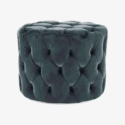 Furniture123 Round Tufted Velvet Dressing Table Pouf in Midnight Blue