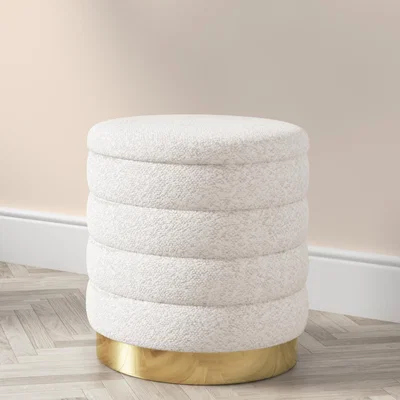 Furniture123 Round Pouffe Stool Upholstered in Cream Boucle Fabric - Astrid