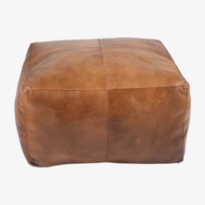 Furniture123 Natural Tan Leather Square Pouffe