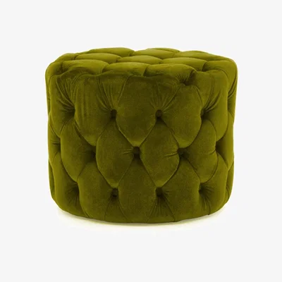 Furniture123 Perkins Round Tufted Pouf/Footstool in Velvet Moss Green
