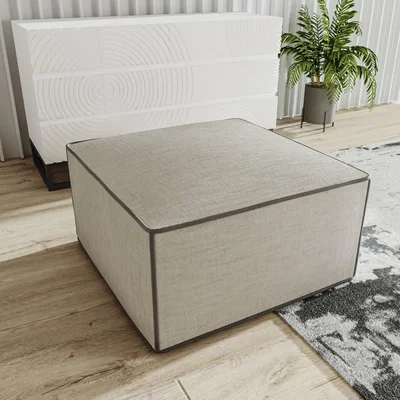 Furniture123 Square Pouffe Stool Upholstered in Grey Linen Fabric - Reign