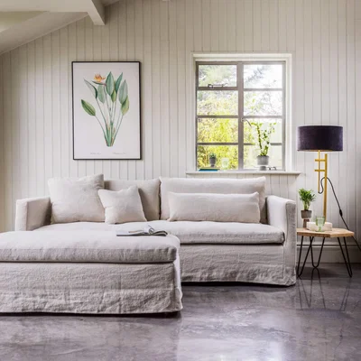 Graham & Green Clementine Footstool - Light Beige Caleido