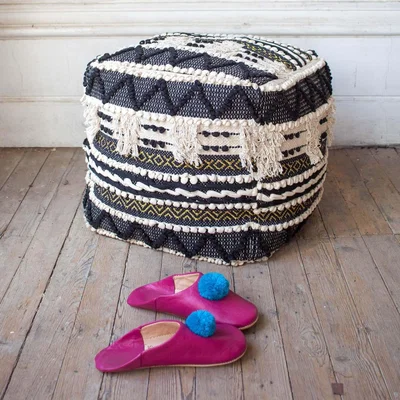 Graham & Green Sienna Black and White Bobble Pouffe