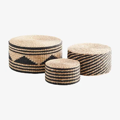 Graham & Green Set of Three Black Striped Seagrass Pouffes