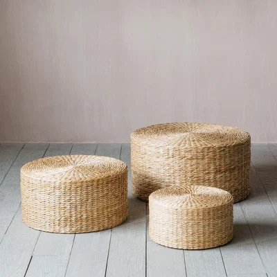 Graham & Green Set of Three Natural Grass Pouffes