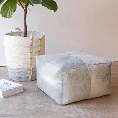 Graham & Green Square Grey Cowhide Pouffe