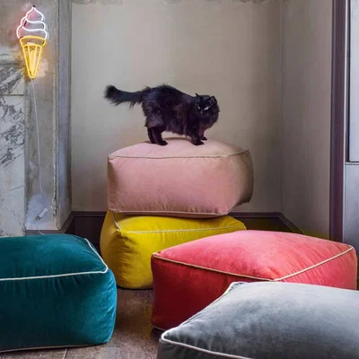Graham & Green Teal Velvet Pouffe