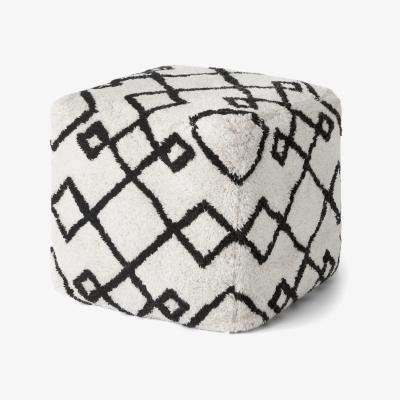 Made.com Fes 100% Wool Tufted Pouffe, Off White & Black