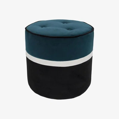 Made in Design Léo Small Pouf - / Ø 42 x H 43 cm - Velvet by Maison Sarah Lavoine Blue/Black