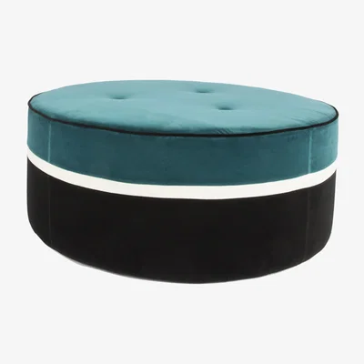 Made in Design Léo Large Pouf - / Ø 100 x H 43 cm - Velvet by Maison Sarah Lavoine Blue/Black