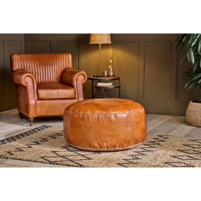 Nkuku Nkuku Nadu Leather Pouf | Furniture | Tan | Large
