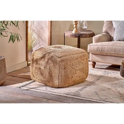 Nkuku Nkuku Ondal Square Braided Hemp Pouf | Furniture | Natural