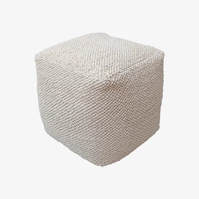 Olivia's Libra Interiors Rengat Hand Woven Cotton Pouffe in Ivory