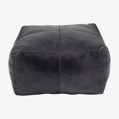 Olivia's Olivia's Cassie Square Pouffe in Steel Grey Leather
