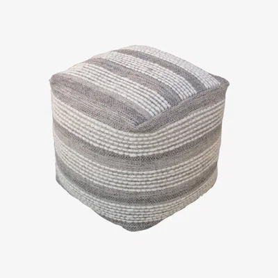 Olivia's Libra Calm Neutral Collection - Voyage Hand Woven Pouffe in Ivory & Grey