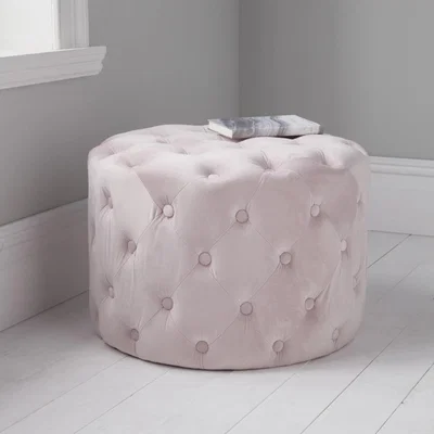 Olivia's Native Home Pastel Pink Tufted Velvet Pouffe