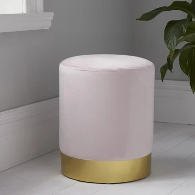 Olivia's Native Home Round Pastel Pink Velvet Stool - Gold Finish