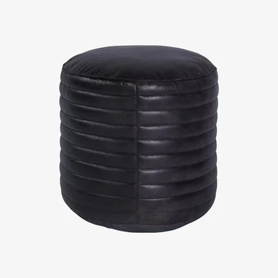 Olivia's Libra Interiors Round Leather Pouffe in Charcoal