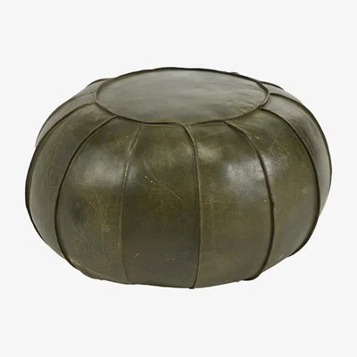 Olivia's Olivia's Hugo Leather Round Pouffe in Sage Green
