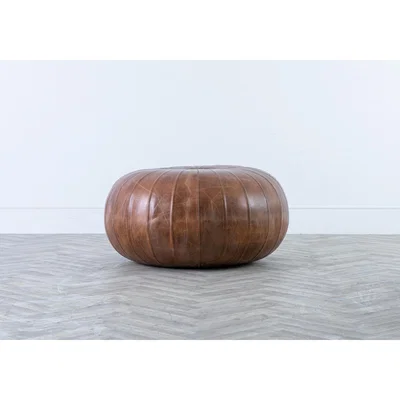 Perch and Parrow Bailey Round Leather Pouffe in Brown