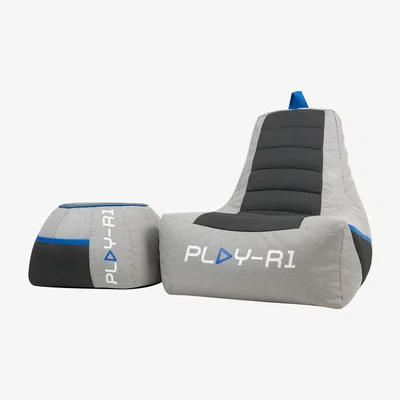 The Range PLAY-R1 Meta Gaming Recliner Bean Bag Chair and Footstool - Grey