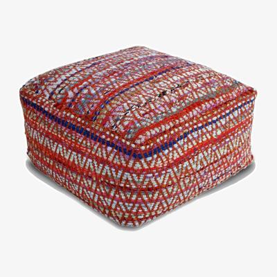 The Range Red and Multi-Colour Chindi Design Square Bean Filled Pouffe - Multicolour